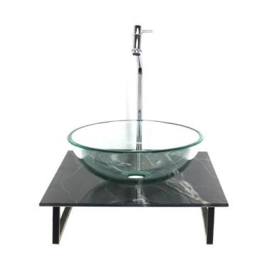 Imagem de Kit Cuba Vidro Redonda 10Mm Incolor Tampo Vidro 40Cm X 40Cm - Cubas E 