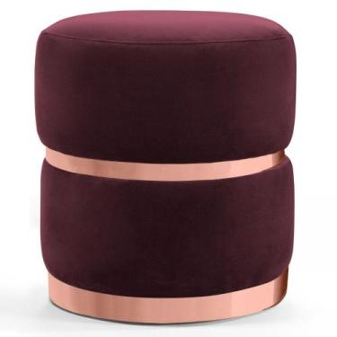 Imagem de Puff Decorativo Com Cinto e Aro Rosê Round B-278 Veludo Marsala - Domi