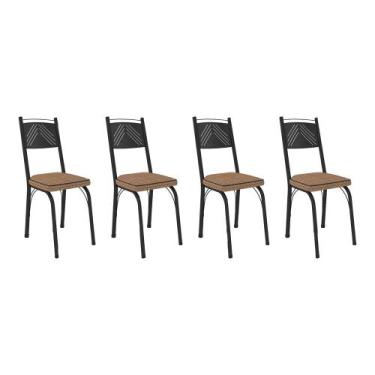 Imagem de Kit 4 Cadeiras de Cozinha Virginia Estampado Rattan Bege Pés de Ferro 