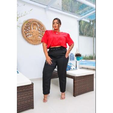 Imagem de Calça Alfaiataria Lavínia Feminina Plus Size Com Cinto Moda Elegante, 