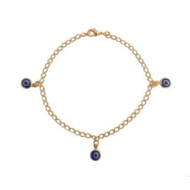 Imagem de Pulseira Corrente Elo Pequeno com 3 Olho Grego Folheado Ouro - MIXFOLH