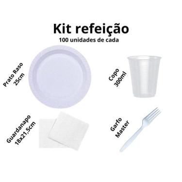 Imagem de Kit Descartáveis Churrasco Prato / Garfo/ Copo/ Guardanapo  p/ 100 Pes