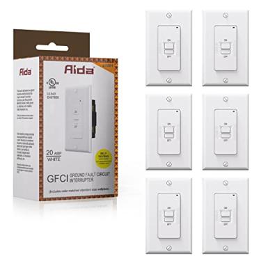 Imagem de AIDA Receptáculo interno GFCI de autoteste de 20 Amp de face em branco GFCI interruptor de circuito de falha de aterramento sem rosto com indicador LED, listado na UL, fio traseiro e lateral (branco,