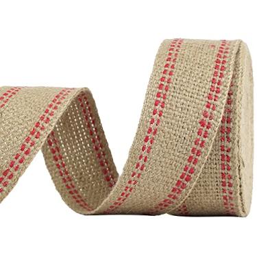 Imagem de MEEDEE Tecido de juta vermelha de 5 cm para estofamento de tela de juta com costura vermelha para móveis, cadeira, correia de juta resistente para guirlanda de Natal, guirlanda de juta, faixa (10