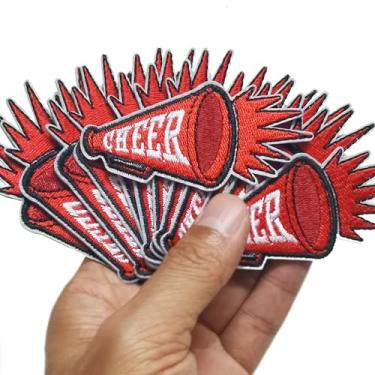 Imagem de FSFYXHC Conjunto de 12 peças Cheer Cheerleading Cheerleading Megafone Red Iron On Patch Squad Team Bullhorn Patch Sports Games Game Day Bordado Apliques à Máquina DIY 7,6 cm x 3,3 cm