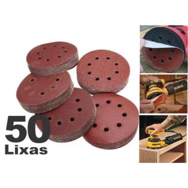 Imagem de Kit 50 Disco Lixa para madeira metal massa e similares 125mm 8 Furos l
