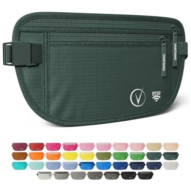 Imagem de Vantamo Cinto para dinheiro com RFID para homens e mulheres, suporte oculto para passaporte para viagens, 2 compartimentos, pochete de viagem para mulheres, antifurto, Verde oceano, One Size
