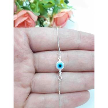 Imagem de Pulseira 15cm Veneziana Olho Grego Branco Azul Prata 925 - Lojas La&Ny