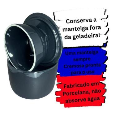 Imagem de Manteigueira Francesa Porcelana Preta mantém Cremosa Gourmet - Prattos