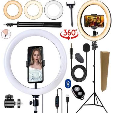 Imagem de Kit Para Gravar Vídeos Pedestal Microfone de Lapela Para Celular Luz I