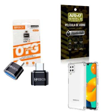 Imagem de Kit Adaptador USB para Tipo C + Capinha Samsung M32 + Película 3D - HR
