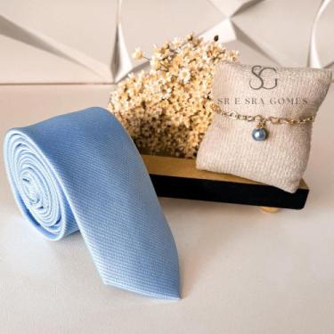 Imagem de Kit gravata e pulseira para padrinhos de casamento azul serenity grava