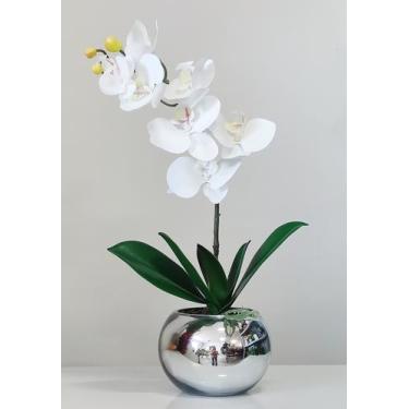 Imagem de Arranjo De Flores Orquídea Branca Vaso Espelhado Prata - La Caza Store