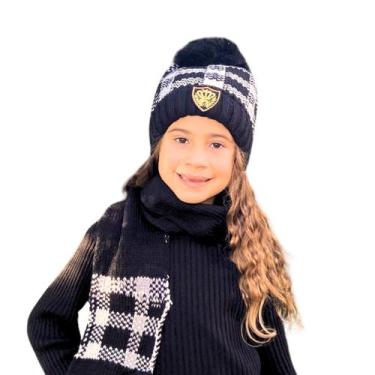 Imagem de touca infantil gorro e cachecol pompom quentinha tricot - classe