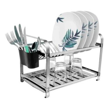 Imagem de Escorredor 16 Pratos Em Aço Inox preto e  Porta Talheres - Mak-Inox