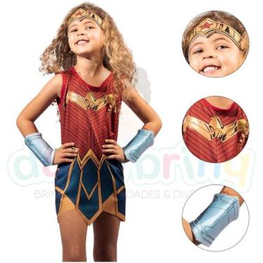Imagem de Fantasia Infantil Menina Da Mulher Maravilha Com Acessórios - Super Ma