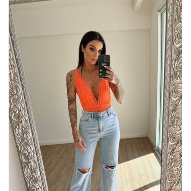 Imagem de Body Strong - Alcinha Decote Super Cavado Renda Jardim - Laranja - Soe