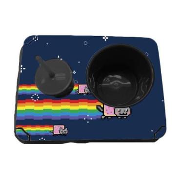 Imagem de Almofada Bandeja Pipoca Balde e 1 Copo Suede Macio e Madeira Personali