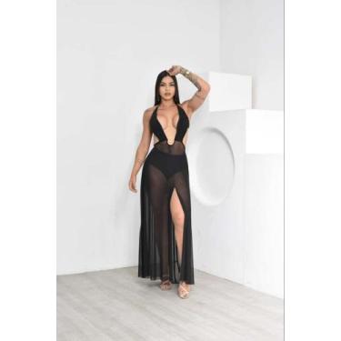 Imagem de Vestido Longo em Tule com Transparência Decote Profundo - luh may, Pre