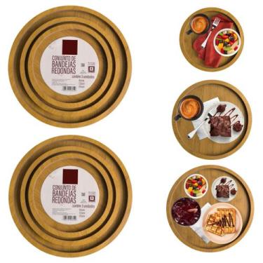 Imagem de 6 Bandejas Prato Redondo Madeira para Decoração Lavabo - Top