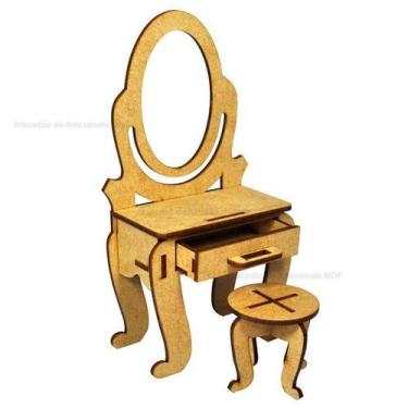 Imagem de Kit 15 Penteadeira para Casa de Boneca com Banco 19x10x6 Laser Mdf Mad