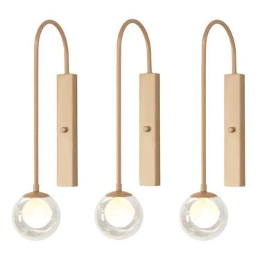 Imagem de Kit 3 Arandela Parede Globo Duplo Vidro Retangular Champagne
