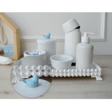Imagem de Kit Higiene Porcelana Bebê K048 Azul Térmica Bandeja Pérola Branco Ban