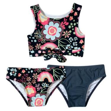 Imagem de Biquíni Infantil Top com Duas Calcinhas Floral Arco-Íris Marinho Tip T