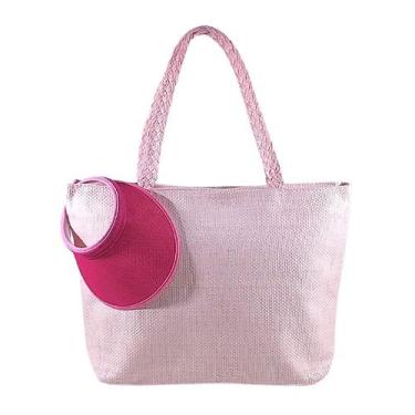 Imagem de Bolsa Feminina Rosa com Viseira Alça Praia Compras Feminina Ombro Pass