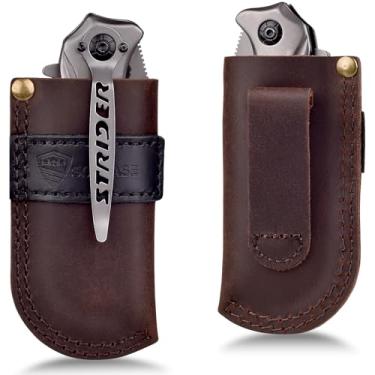 Imagem de SOGCASE Bainha de faca de cinto de couro, (cor série Clash) Coldre de faca, bainha de canivete de bolso, bainha de couro EDC para porta-facas dobrável, marrom escuro