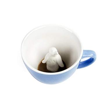 Imagem de Creature Cups Copo de Cerâmica Penguin (11 Onças, Exterior Azul Gelo) - Caneca com Animal 3D Dentro - Presente de Aniversário, Feriado e Inauguração de Casa para Amantes de Café e Chá