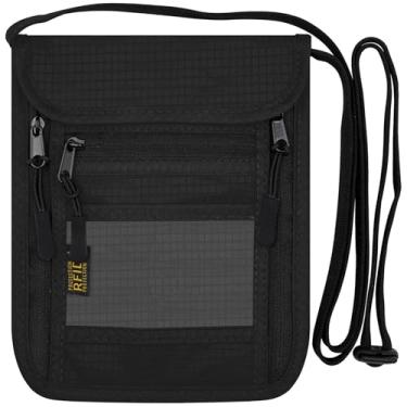 Imagem de sundee Carteira de pescoço de viagem RFID, 1 pacote com suporte de passaporte com bloqueio de RFID para bolsas de bagagem/malas (A-Preto)