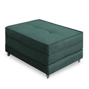 Imagem de Pufe Cama Solteiro Dobrável Com Rodízios Due Decor, Suede Verde Milita