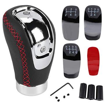 Imagem de Manopla de Mudança de Marcha para Carro, Alavanca de Mudança de Cabeça, Handebol, Abs + Couro, 3 Adaptadores de Borracha Incluídos, Universal para Carro (Vermelho)