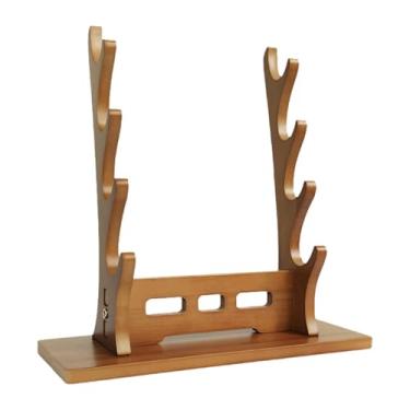 Imagem de Almencla Suporte de exibição de espada de samurai Suporte de flauta clássica de madeira Suporte de decoração Suporte de espada Flautas para coleção , Nogueira 4 Camadas