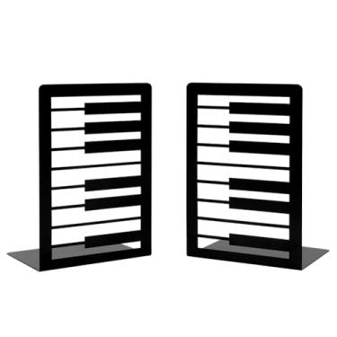 Imagem de Suporte para livros com tema de música preta, suporte para livros de notas musicais de piano vazado, suportes de livros, suporte de CD para escritório, casa, escola, presente, 1 par (tecla de piano