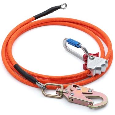 Imagem de Corda de escalada de árvore Flip Line 1/5.1 cm x 3.7 m Flipline de núcleo de aço com mosquetão de trava tripla ajustável de aço para proteção contra quedas, melhor agarrar, resistente a cortes,