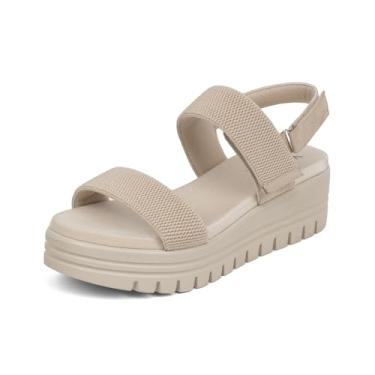 Imagem de VJH confort Sandálias femininas de cunha, bico aberto, tira no tornozelo, casual, plataforma de velcro, Bege, 36