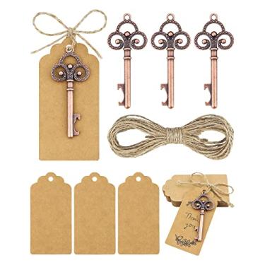 Imagem de YETOOME 30 peças abridores de garrafas com chave de esqueleto vintage, presentes de devolução de festa para convidados, abridor de garrafas com etiqueta de cartão de acompanhante e barbante