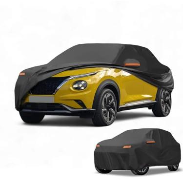 Imagem de Partuto Capa de carro à prova d'água para todos os climas, automotiva, externa, anti-UV, proteção contra chuva e sol, cobertura externa completa para Nissan Juke 190T-PU preta com tiras refletoras