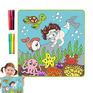 Imagem de Rolo de desenho infantil, folhas grandes para colorir | de desenho bonito do mundo submarino | Tapete de desenho grande reutilizável com 8 canetas coloridas, atividade de arte artesanal, brinquedo de