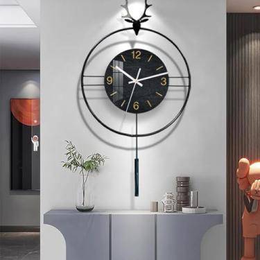 Imagem de Relógios de parede para decoração de sala de estar, relógio de parede grande silencioso sem tique-taque, arte moderna cabeça de veado operado por bateria relógio de pêndulo decorativo para