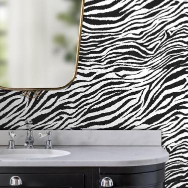 Imagem de Livelynine Papel de parede animal preto e branco papel de parede descascar e colar impressão zebra moderno papel de parede listrado zebra pré-colado removível papel de contato de zebra autoadesivo