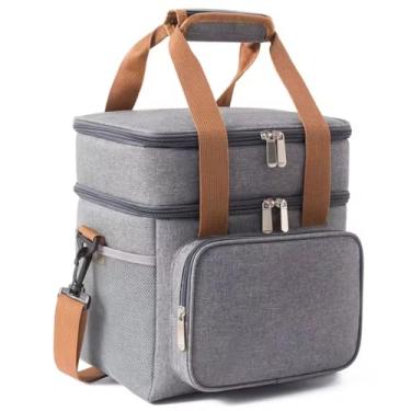 Imagem de Bolsa Térmica Grande 2 Compartimentos Alça Ajustável Lancheira Marmita Espaçosa Unissex Lanches Trabalho Passeio Escola Academia Fitness 0054 (Cinza)