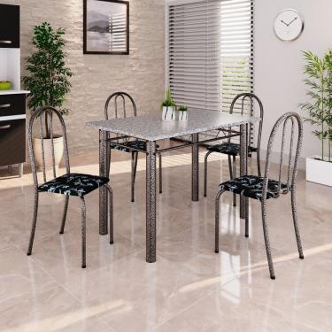 Imagem de Conjunto de Mesa Tubular 100cm X 60cm Tampo em Granito com 4 Cadeiras Preto/Prata
