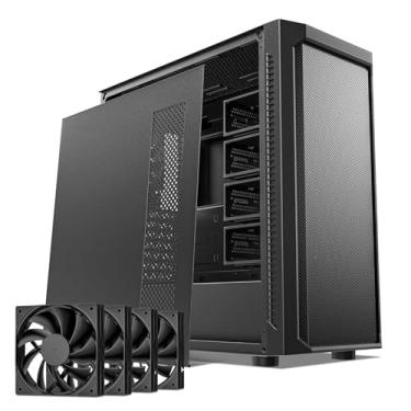 Imagem de DARKROCK Capa para computador Classico Max Storage Master E-ATX com ventilador preto de 4 x 120 mm, HDD 10 x 3,5 + 3 x 2,5 SDD USB 3.0 pronto, suporte para radiador de 360 mm, compartimentos verticais