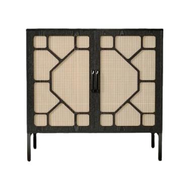 Imagem de Armário lateral de vime para buffet, com portas de vime naturais feitas à mão, armário com prateleira ajustável, armário de armazenamento para sala de estar, corredor, cozinha, armário de canto de