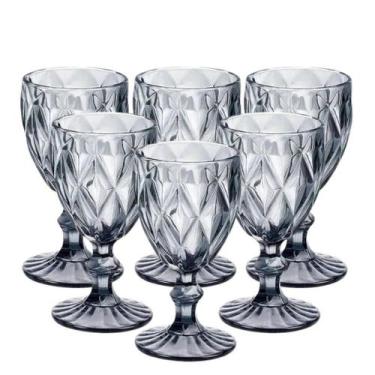 Imagem de Jogo 6 Taças Diamond Vidro Diamante Negro Fumê 340ml - VivaFlor - Viva