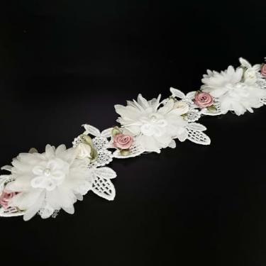Imagem de 1 jarda vintage elegante flor contas de pérola fita de acabamento de renda flor bordado tecido de renda apliques florais para casamento, vestido de noiva, roupas, chapéu, decoração, artigos de