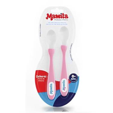 Imagem de Kit 2 Colheres Infantil Com Ponta De Silicone Rosa - mamita
